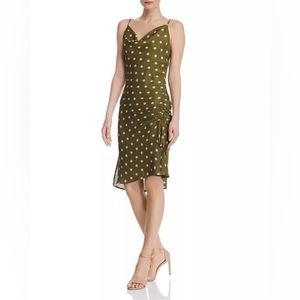 Chrisselle Lim Cowl-Neck Green Polka Dot Slip Dress - XS